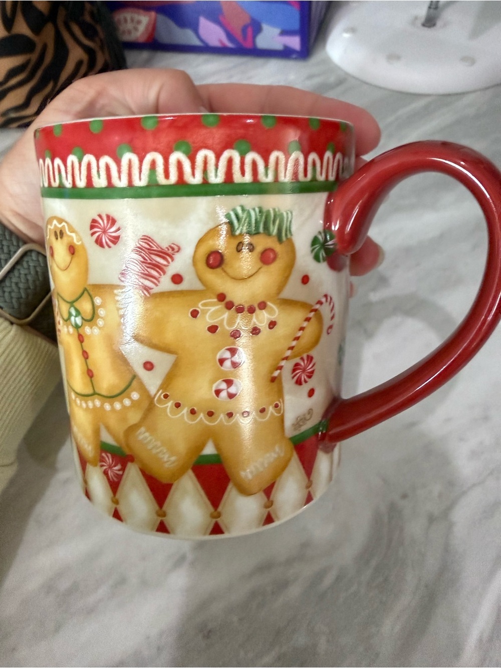 Holiday Harlequin brand - Festive Gingerbread Holiday Mug - Red & Cream